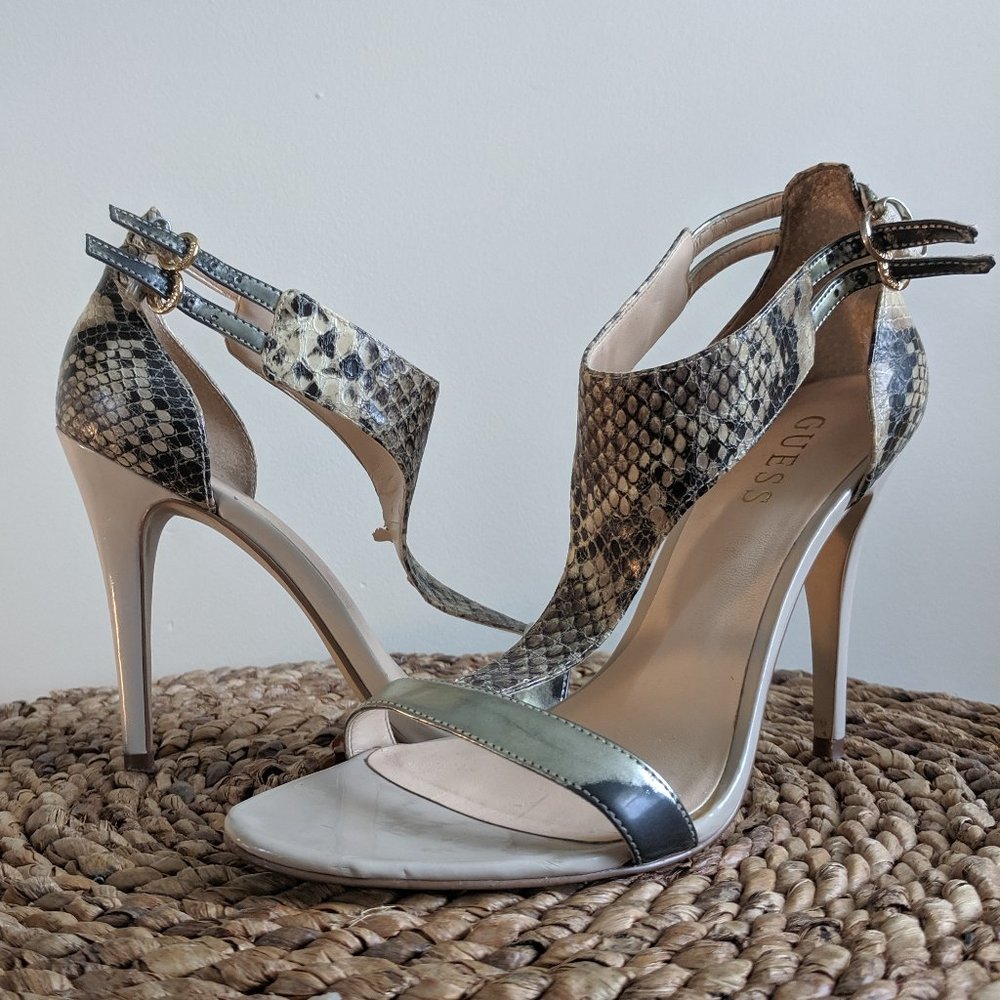 Guess Faux Python Heeled Sandals Sz8